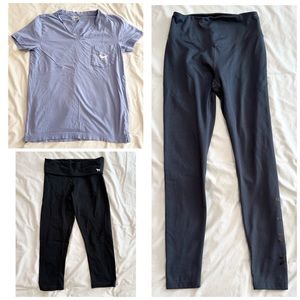 Pink tee, Pink cropped black leggings, Pink dark grey leggings. All 3 sz small